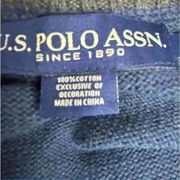 U.S. Polo Assn. Men's Blue Quarter Zip Pullover Sweater Size L - Picture 6 of 9